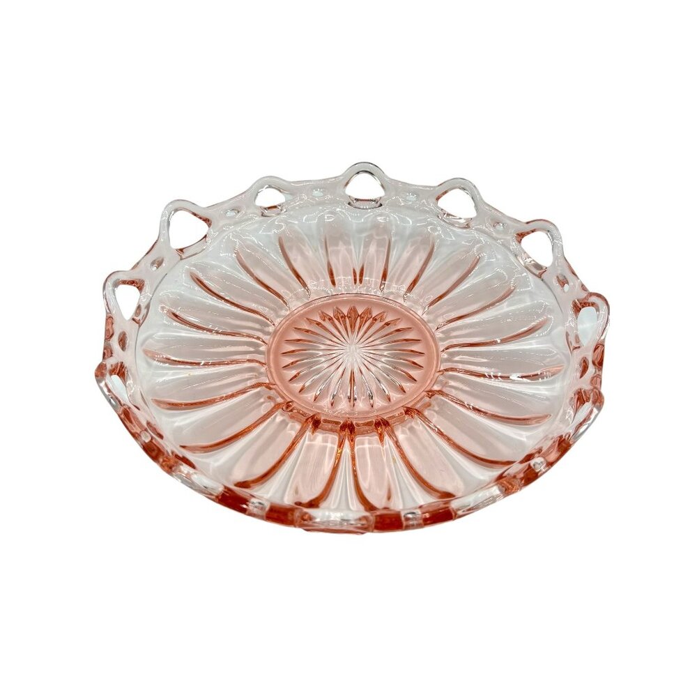 Vintage Pink Depression Glass Serving Ribbed Lace Bowl 12"